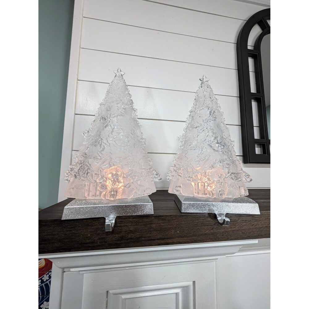 2 Christmas Tree Lighted Decor with Silver Base